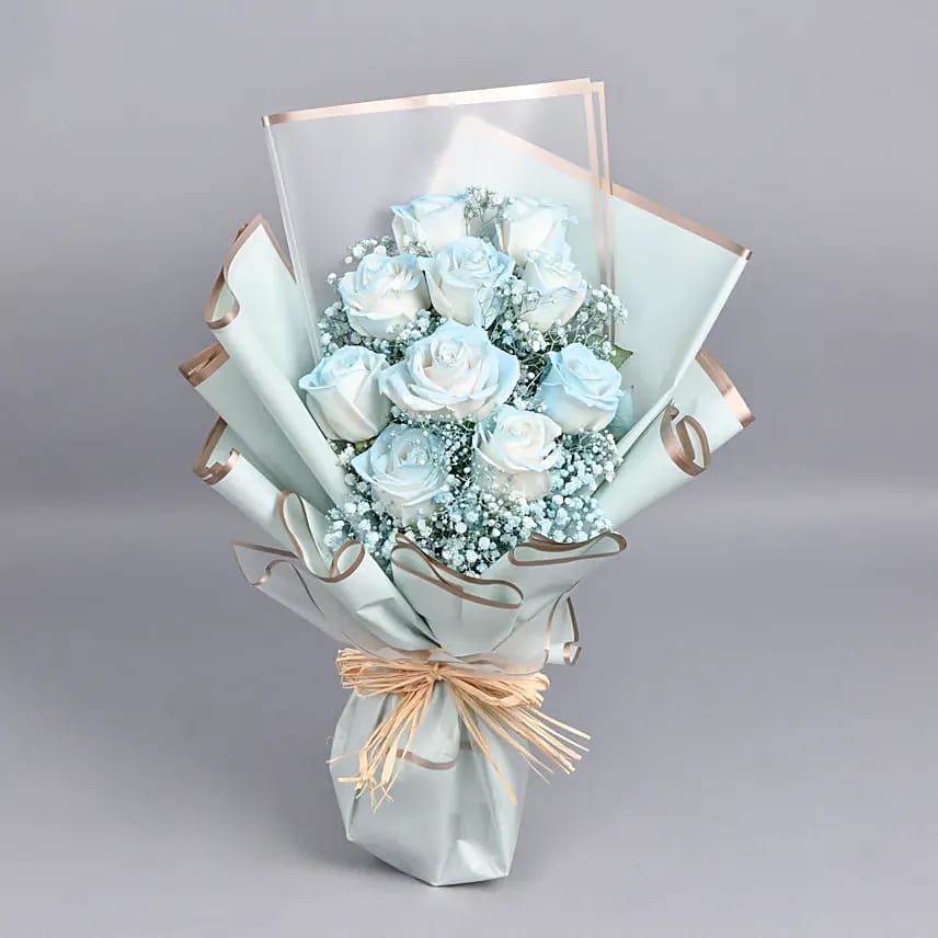 Ethereal Sky Blue Rose & Baby’s Breath Bouquet  KF 189