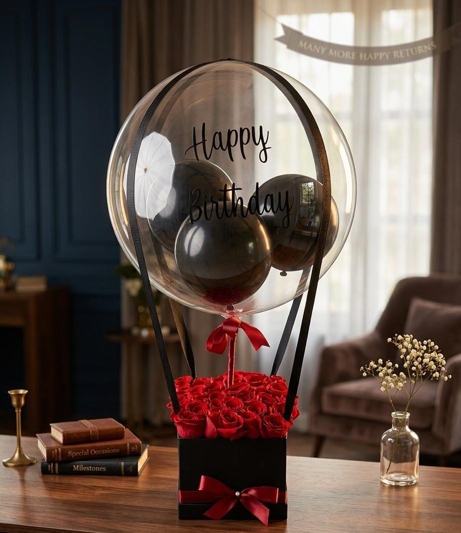 The "Soaring Love" 30 Red Rose Hot-Air Balloon Box KF041